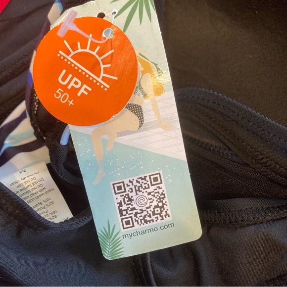 Women’s one piece boy leg racerback swimsuit Black with Blue print Medium - Picture 5 of 10